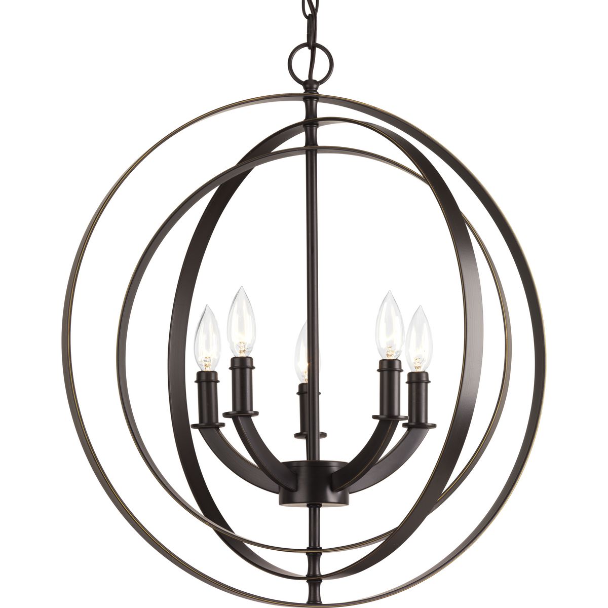 PROGRESS LIGHTING P3841-20 Antique Bronze Equinox Collection Five-Light Chandelier