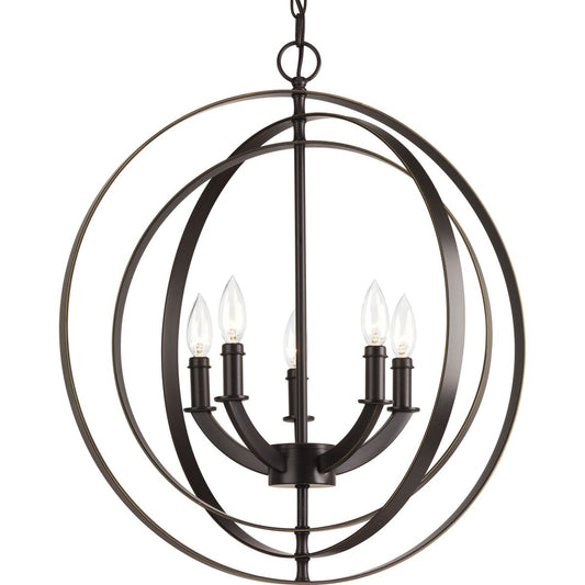 PROGRESS LIGHTING P3841-20 Antique Bronze Equinox Collection Five-Light Chandelier