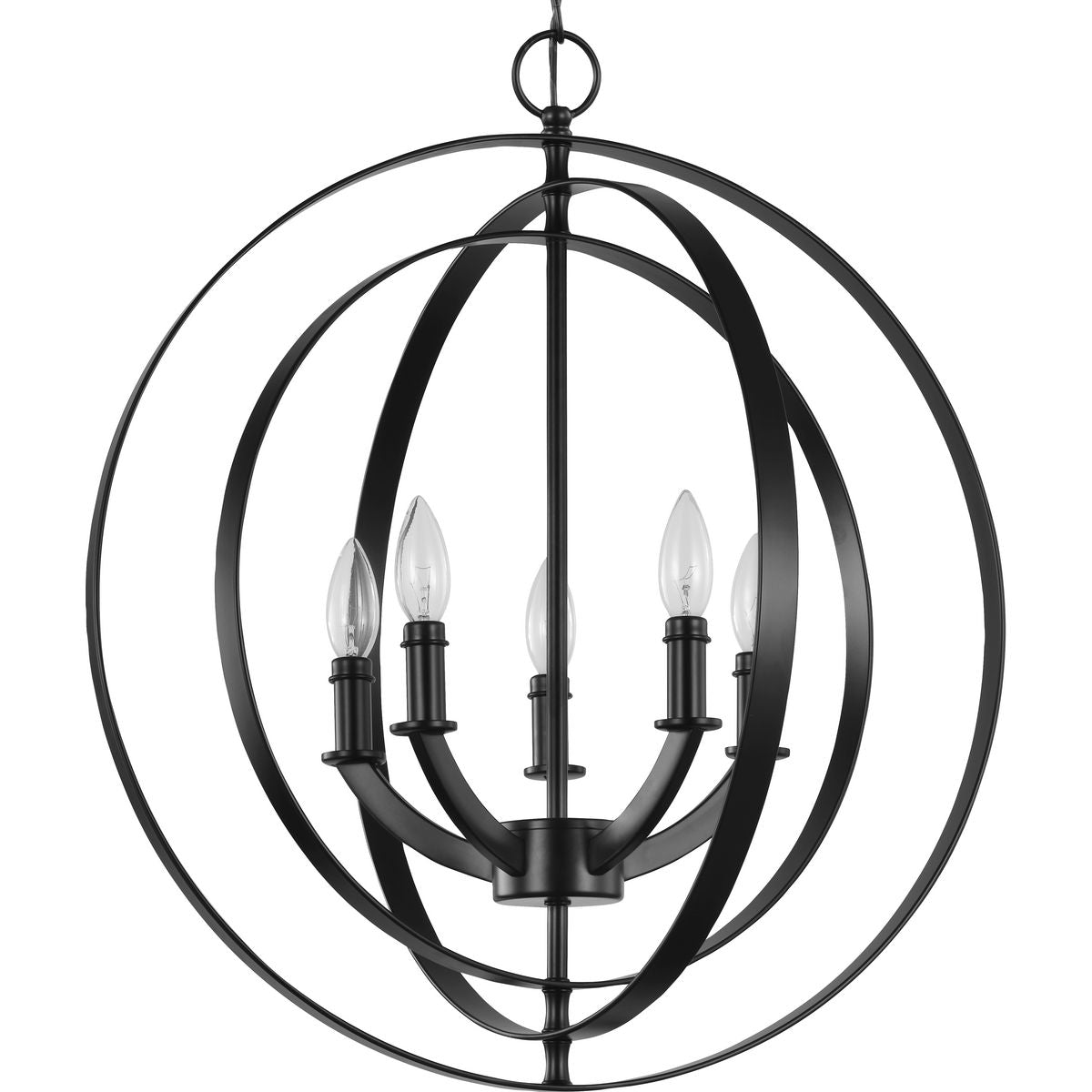 PROGRESS LIGHTING P3841-31 Matte Black Equinox Collection Black Five-Light Sphere Pendant