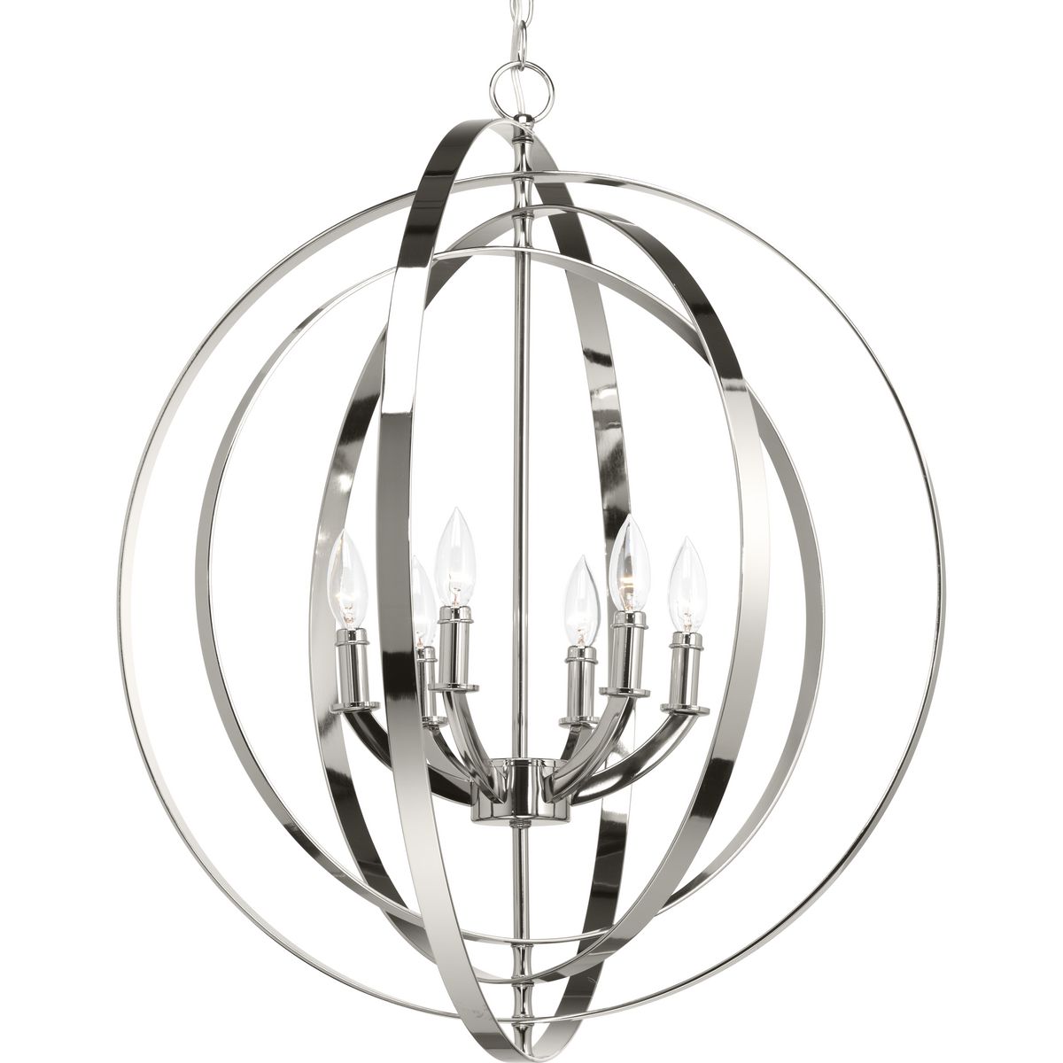 PROGRESS LIGHTING P3889-104 Polished Nickel Equinox Collection Six-Light Pendant