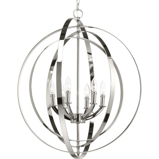 PROGRESS LIGHTING P3889-104 Polished Nickel Equinox Collection Six-Light Pendant