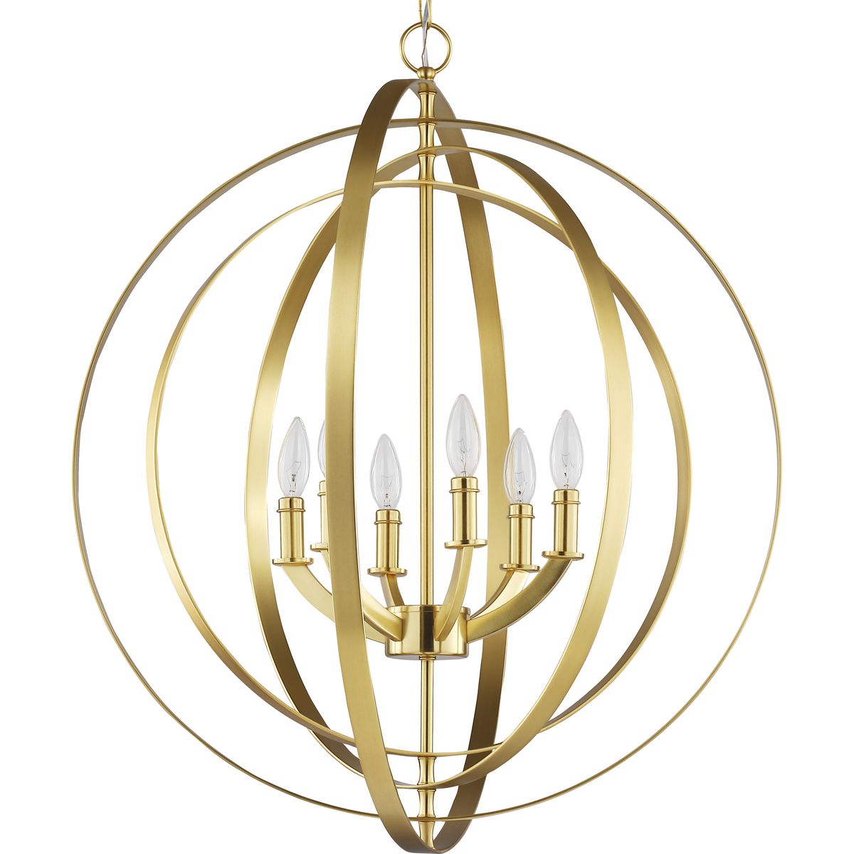 PROGRESS LIGHTING P3889-12 Satin Brass Equinox Collection Six-Light Satin Brass New Traditional Sphere Pendant Light