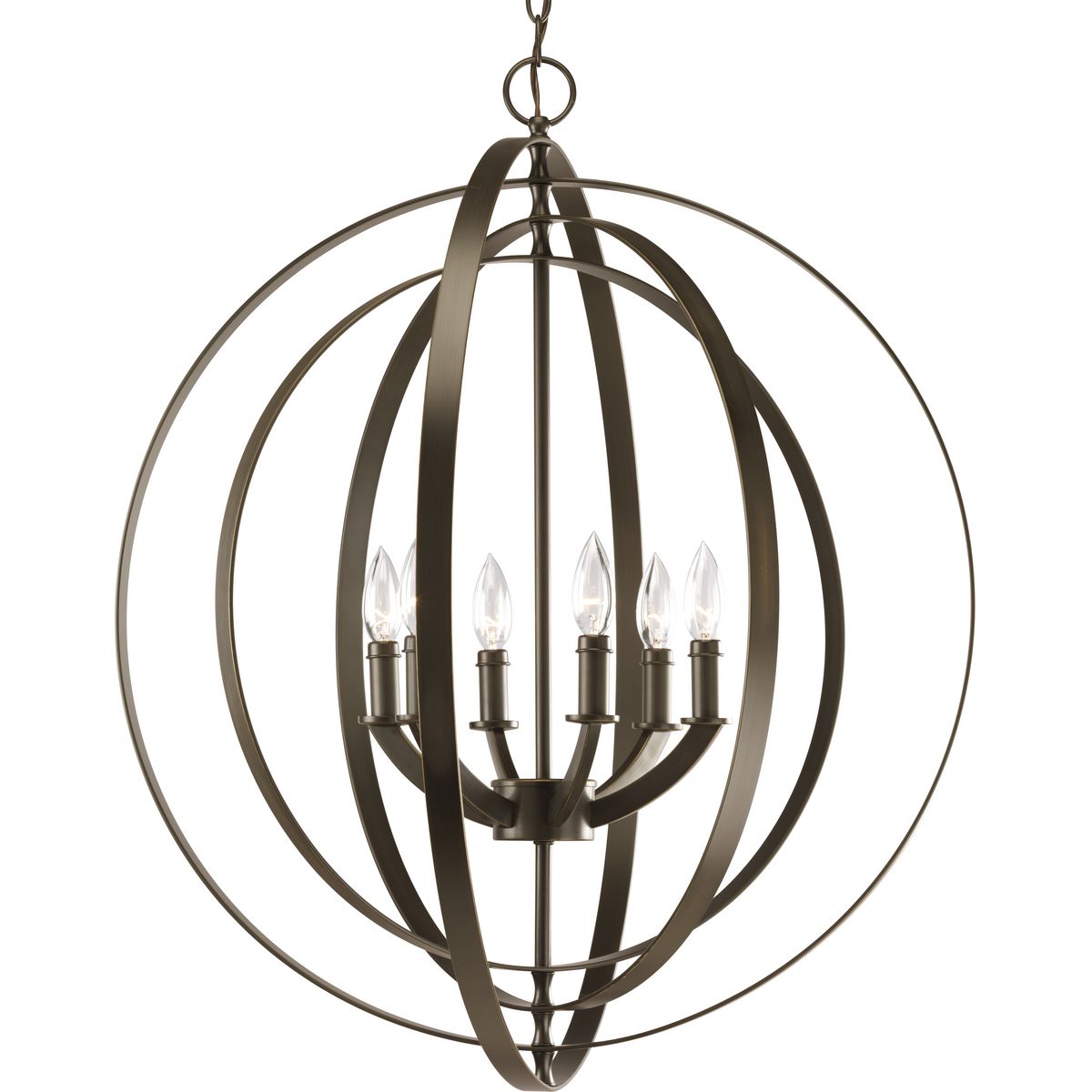 PROGRESS LIGHTING P3889-20 Antique Bronze Equinox Collection Six-Light Foyer Pendant