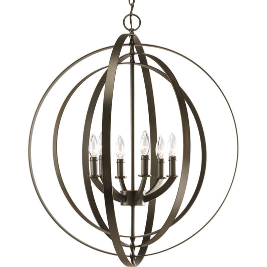 PROGRESS LIGHTING P3889-20 Antique Bronze Equinox Collection Six-Light Foyer Pendant