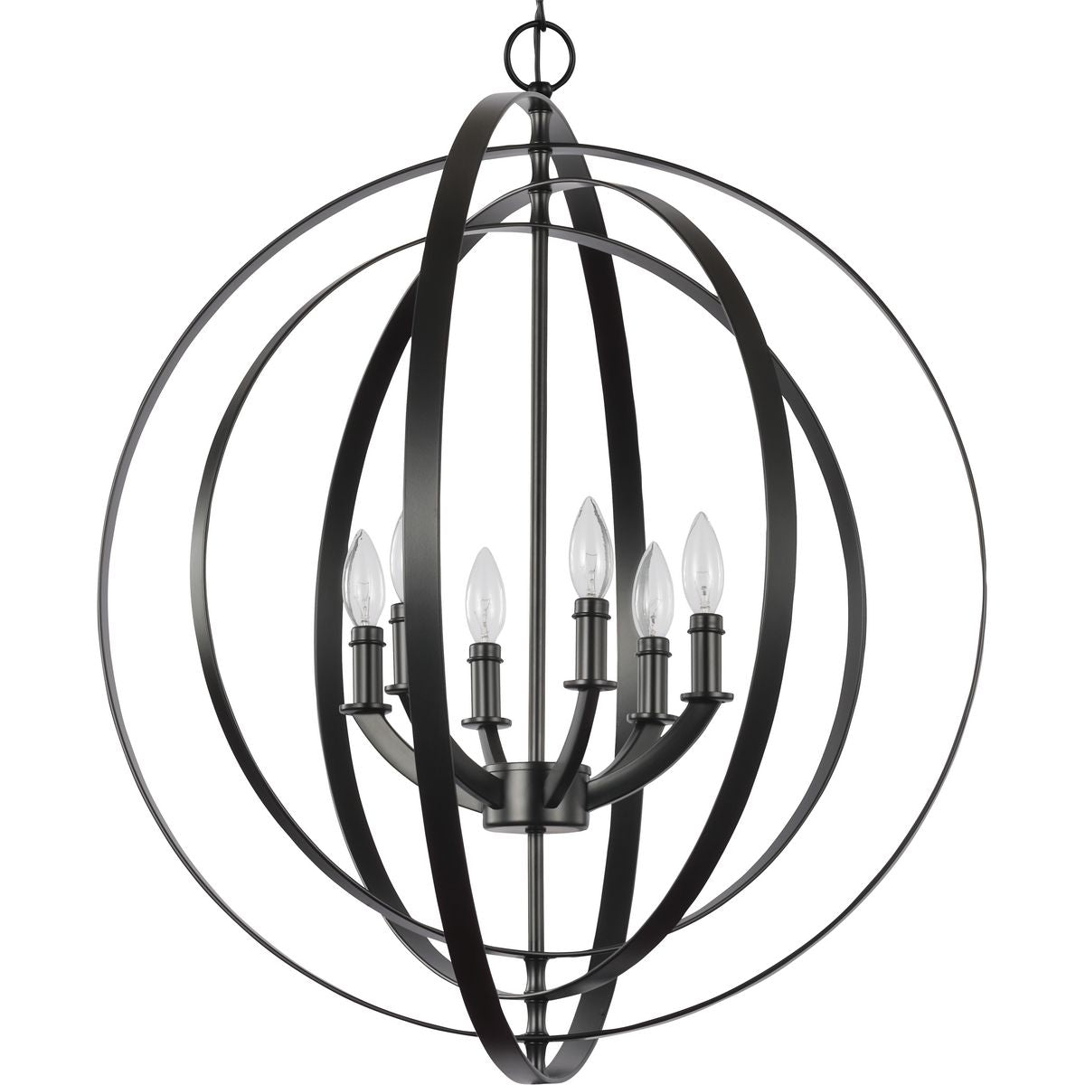 PROGRESS LIGHTING P3889-31 Matte Black Equinox Collection Six-Light Matte Black New Traditional Sphere Pendant Light