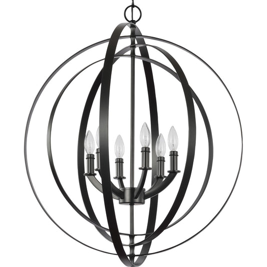 PROGRESS LIGHTING P3889-31 Matte Black Equinox Collection Six-Light Matte Black New Traditional Sphere Pendant Light