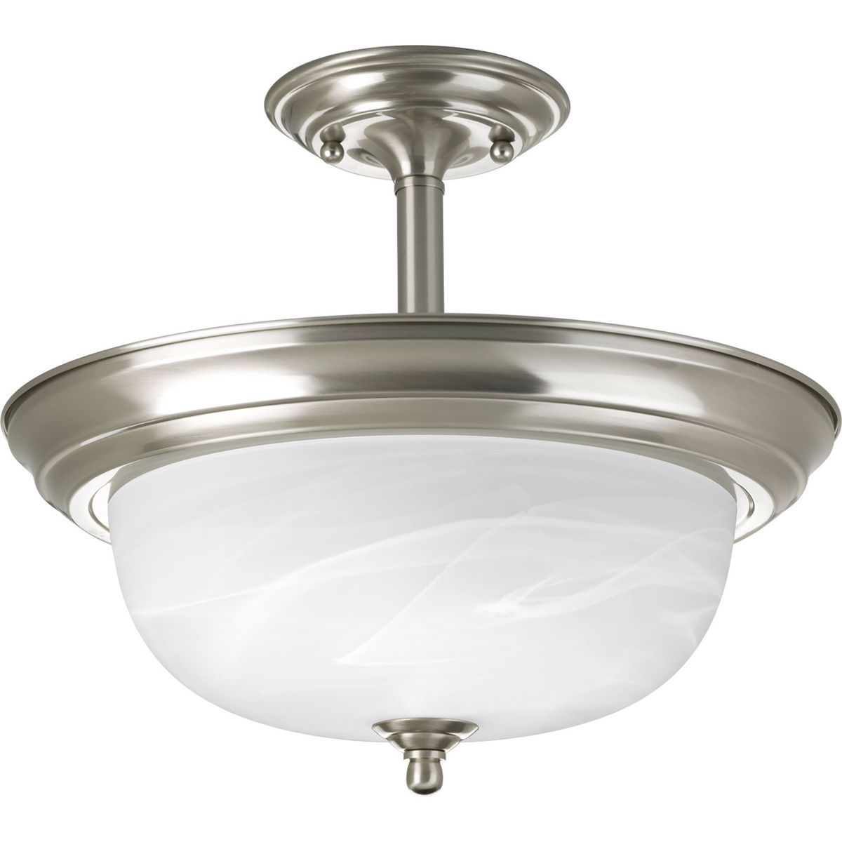 PROGRESS LIGHTING P3927-09 Brushed Nickel Two-Light Dome Glass 13-1/4" Semi Flush Convertible