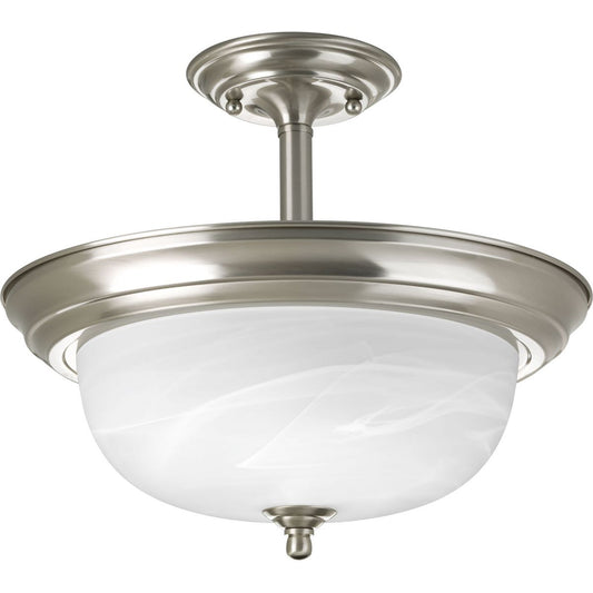 PROGRESS LIGHTING P3927-09 Brushed Nickel Two-Light Dome Glass 13-1/4" Semi Flush Convertible