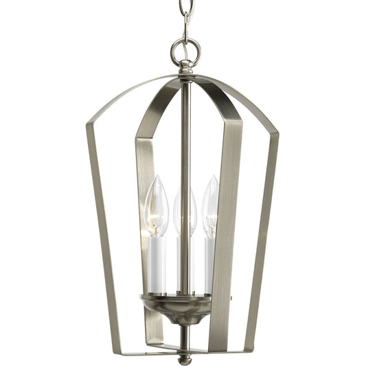 PROGRESS LIGHTING P3928-09 Brushed Nickel Gather Collection Three-Light Foyer Pendant