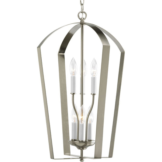 PROGRESS LIGHTING P3929-09 Brushed Nickel Gather Collection Six-Light Foyer Pendant