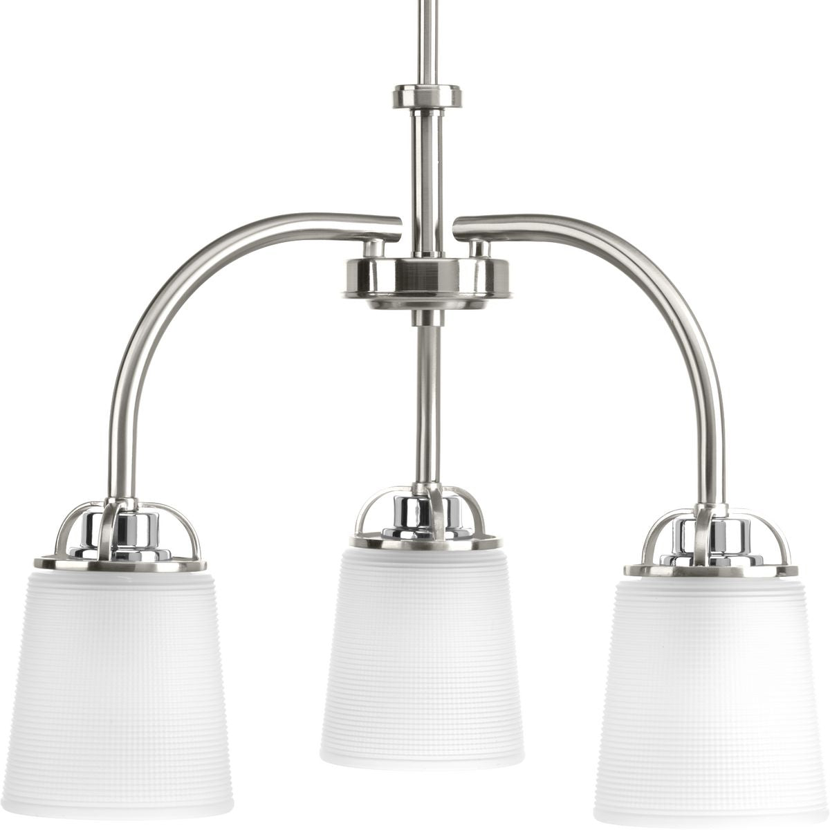 PROGRESS LIGHTING P400008-009 Brushed Nickel West Village Collection Three-Light Brushed Nickel Etched Double Prismatic Glass Farmhouse Chandelier Light