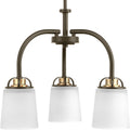 PROGRESS LIGHTING P400008-020 Antique Bronze West Village Collection Three-Light Antique Bronze Etched Double Prismatic Glass Farmhouse Chandelier Light