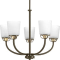 PROGRESS LIGHTING P400009-020 Antique Bronze West Village Collection Five-Light Antique Bronze Etched Double Prismatic Glass Farmhouse Chandelier Light