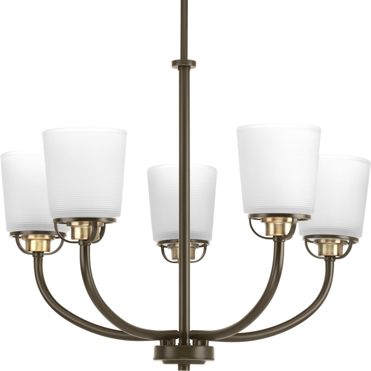 PROGRESS LIGHTING P400009-020 Antique Bronze West Village Collection Five-Light Antique Bronze Etched Double Prismatic Glass Farmhouse Chandelier Light