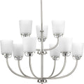 PROGRESS LIGHTING P400010-009 Brushed Nickel West Village Collection Nine-Light Brushed Nickel Etched Double Prismatic Glass Farmhouse Chandelier Light
