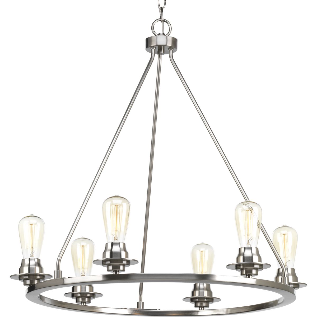 PROGRESS LIGHTING P400015-009 Brushed Nickel Debut Collection Six-Light Brushed Nickel Farmhouse Chandelier Light