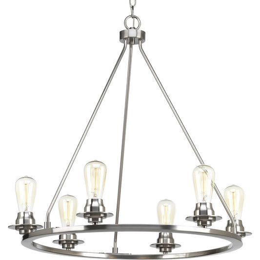 PROGRESS LIGHTING P400015-009 Brushed Nickel Debut Collection Six-Light Brushed Nickel Farmhouse Chandelier Light