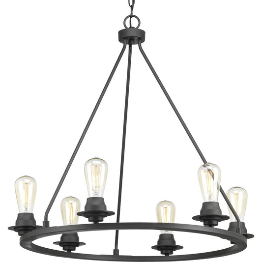 PROGRESS LIGHTING P400015-143 Graphite Debut Collection Six-Light Graphite Farmhouse Chandelier Light
