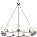 PROGRESS LIGHTING P400016-009 Brushed Nickel Debut Collection Nine-Light Brushed Nickel Farmhouse Chandelier Light