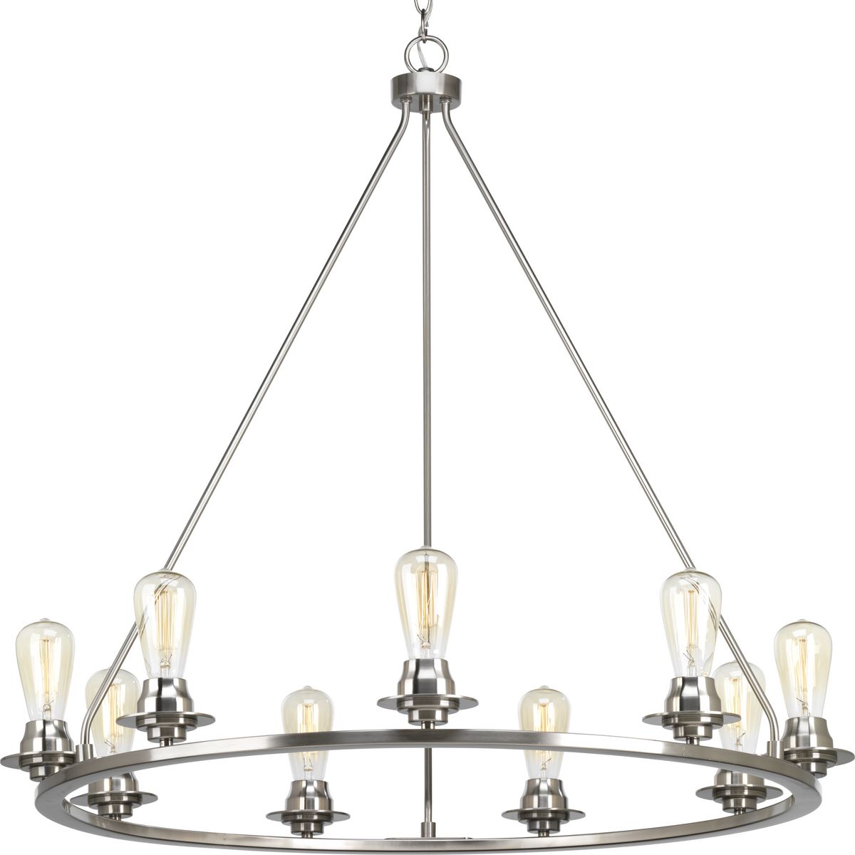 PROGRESS LIGHTING P400016-009 Brushed Nickel Debut Collection Nine-Light Brushed Nickel Farmhouse Chandelier Light