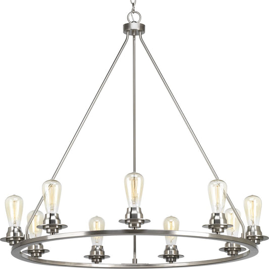 PROGRESS LIGHTING P400016-009 Brushed Nickel Debut Collection Nine-Light Brushed Nickel Farmhouse Chandelier Light
