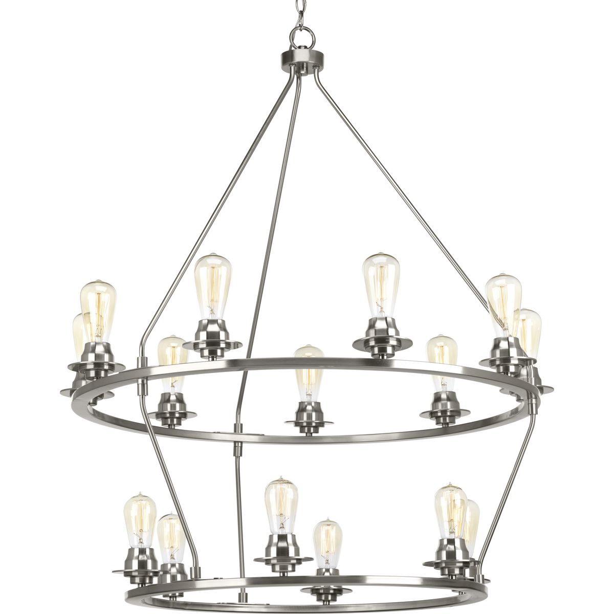 PROGRESS LIGHTING P400017-009 Brushed Nickel Debut Collection Fifteen-Light Brushed Nickel Farmhouse Chandelier Light
