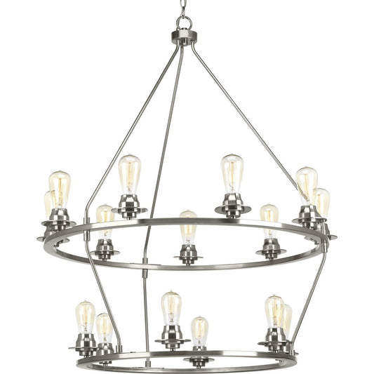 PROGRESS LIGHTING P400017-009 Brushed Nickel Debut Collection Fifteen-Light Brushed Nickel Farmhouse Chandelier Light