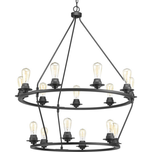 PROGRESS LIGHTING P400017-143 Graphite Debut Collection Fifteen-Light Graphite Farmhouse Chandelier Light