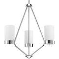 PROGRESS LIGHTING P400021-015 Polished Chrome Elevate Collection Three-Light Polished Chrome Etched White Glass Mid-Century Modern Chandelier Light