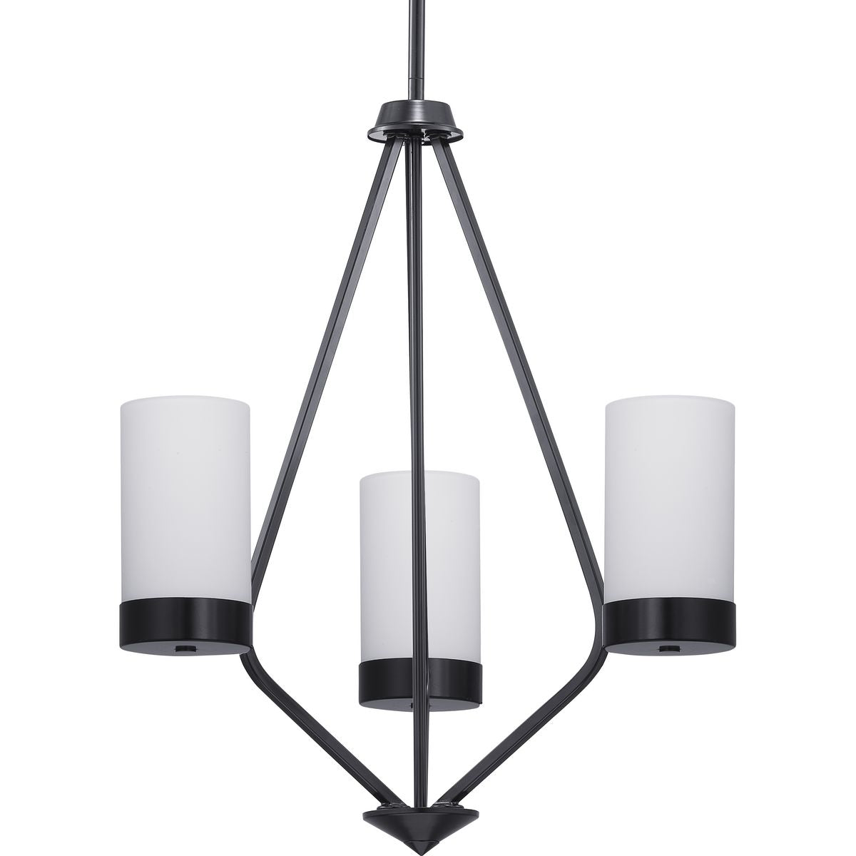 PROGRESS LIGHTING P400021-031 Matte Black Elevate Collection Three-Light Matte Black Etched White Glass Mid-Century Modern Chandelier Light