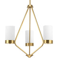 PROGRESS LIGHTING P400021-109 Brushed Bronze Elevate Collection Three-Light Brushed Bronze Etched White Glass Mid-Century Modern Chandelier Light