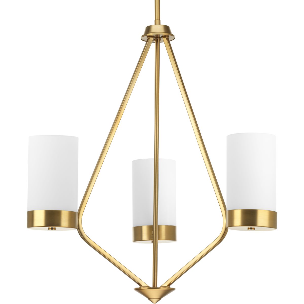 PROGRESS LIGHTING P400021-109 Brushed Bronze Elevate Collection Three-Light Brushed Bronze Etched White Glass Mid-Century Modern Chandelier Light