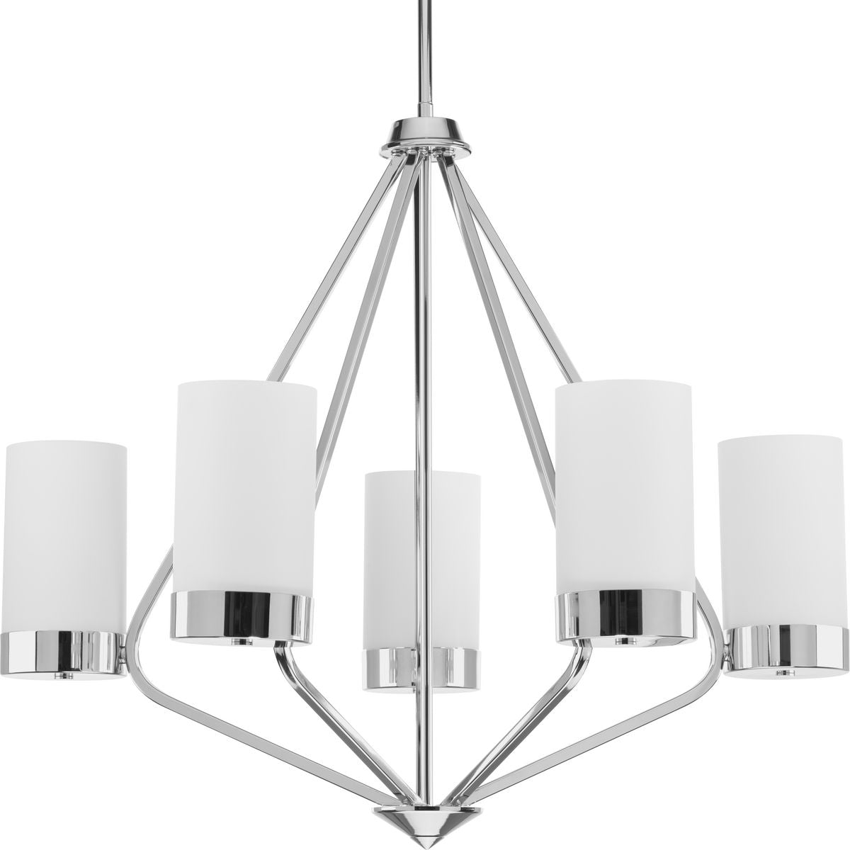 PROGRESS LIGHTING P400022-015 Polished Chrome Elevate Collection Five-Light Polished Chrome Etched White Glass Mid-Century Modern Chandelier Light