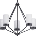 PROGRESS LIGHTING P400022-031 Matte Black Elevate Collection Five-Light Matte Black Etched White Glass Mid-Century Modern Chandelier Light