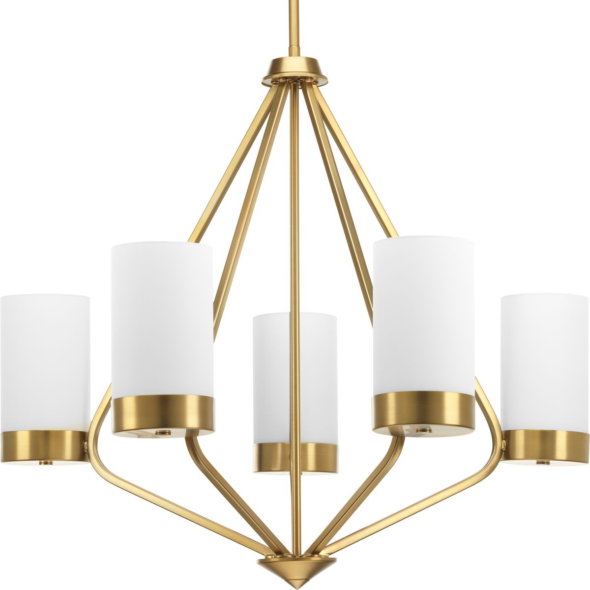 PROGRESS LIGHTING P400022-109 Brushed Bronze Elevate Collection Five-Light Brushed Bronze Etched White Glass Mid-Century Modern Chandelier Light