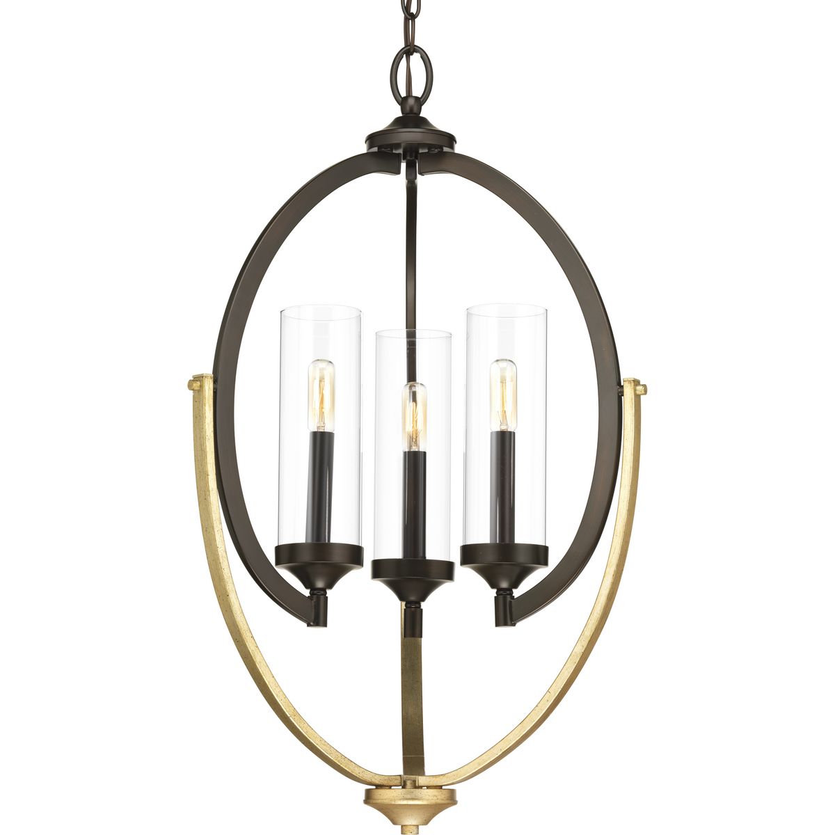 PROGRESS LIGHTING P400024-020 Antique Bronze Evoke Collection Three-Light Antique Bronze Clear Glass Luxe Chandelier Light