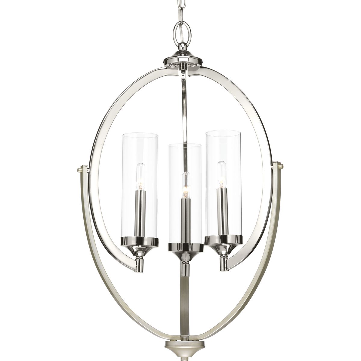 PROGRESS LIGHTING P400024-104 Polished Nickel Evoke Collection Three-Light Polished Nickel Clear Glass Luxe Chandelier Light