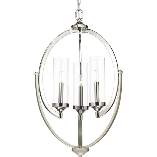 PROGRESS LIGHTING P400024-104 Polished Nickel Evoke Collection Three-Light Polished Nickel Clear Glass Luxe Chandelier Light