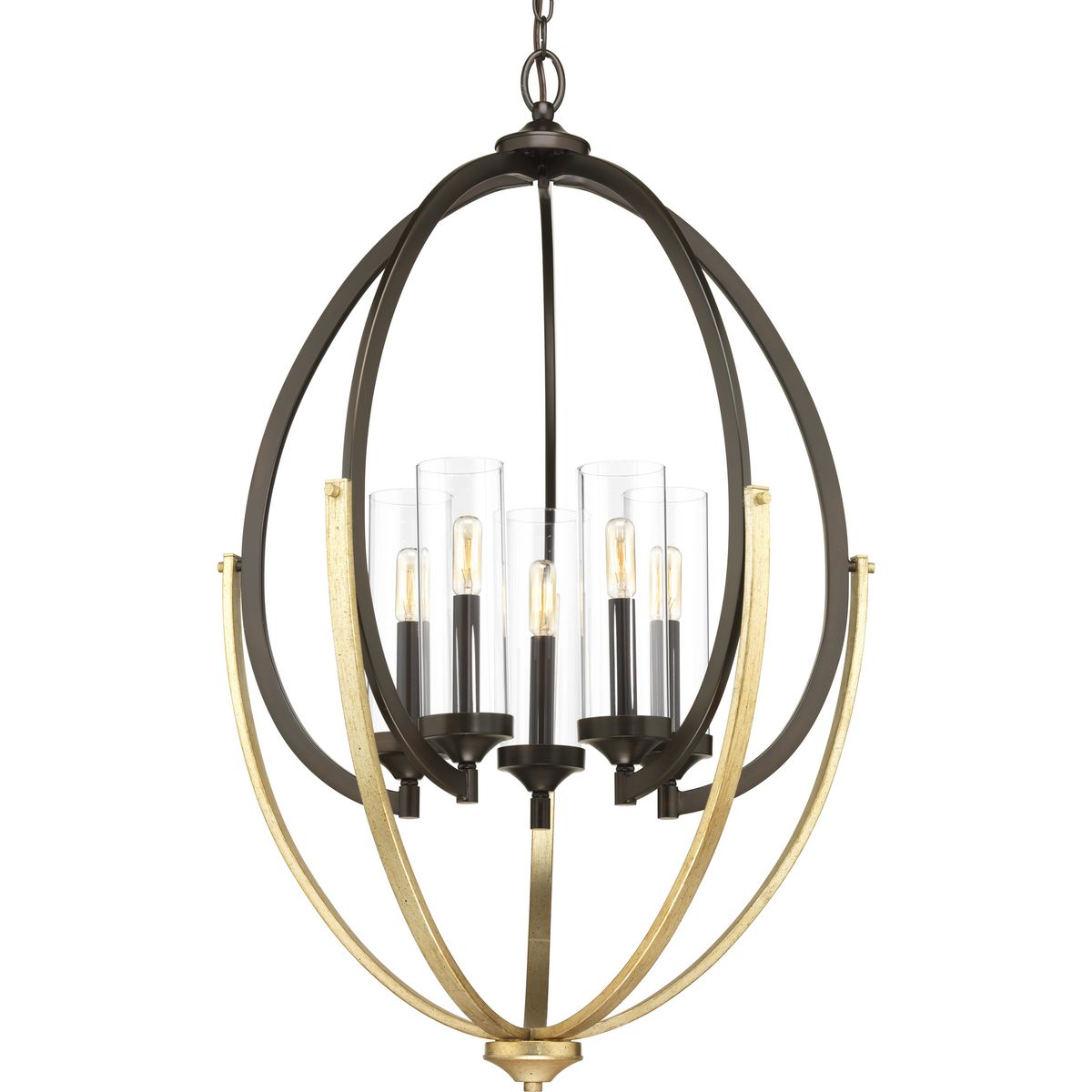 PROGRESS LIGHTING P400025-020 Antique Bronze Evoke Collection Five-Light Antique Bronze Clear Glass Luxe Chandelier Light