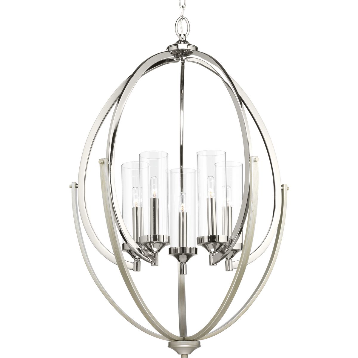 PROGRESS LIGHTING P400025-104 Polished Nickel Evoke Collection Five-Light Polished Nickel Clear Glass Luxe Chandelier Light