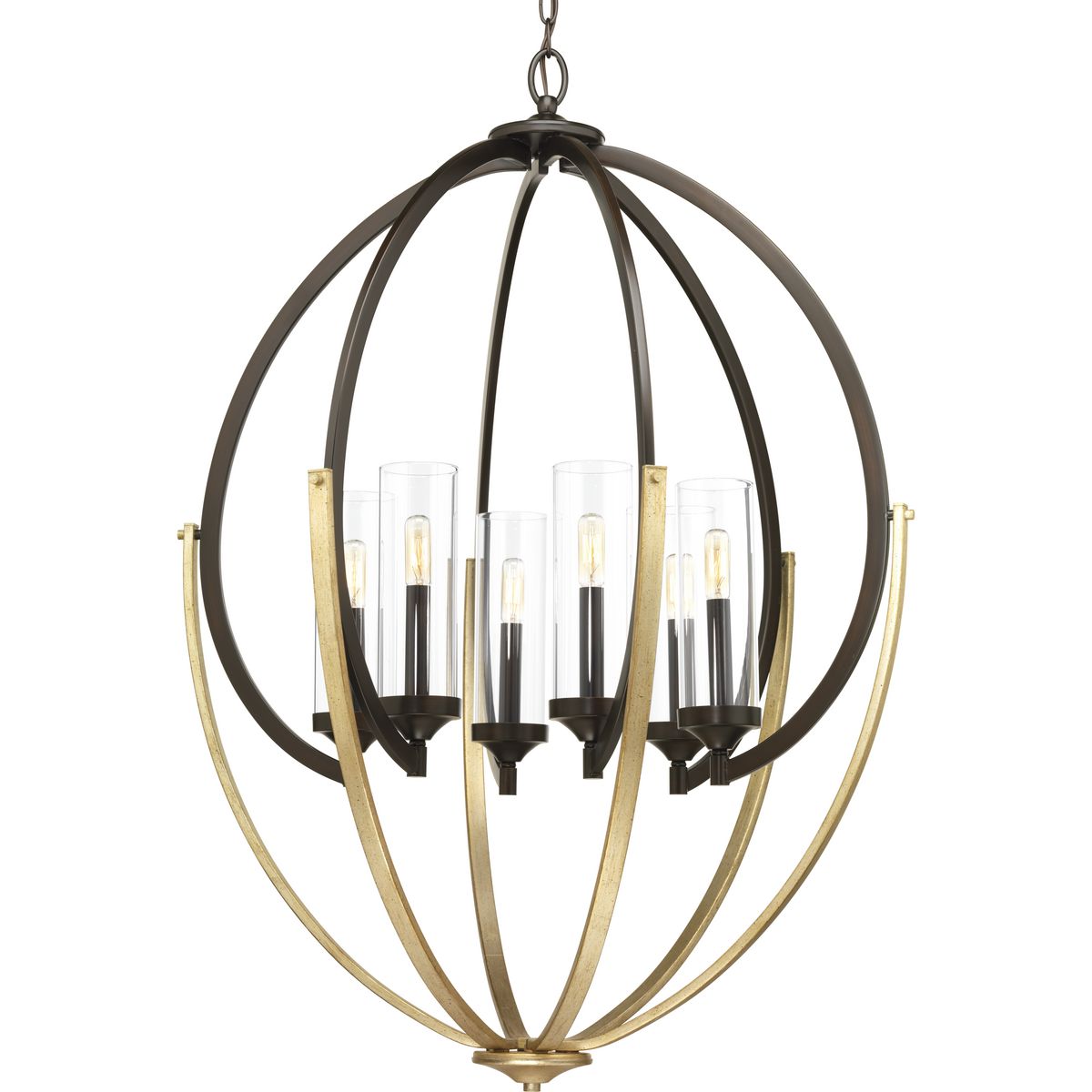 PROGRESS LIGHTING P400026-020 Antique Bronze Evoke Collection Six-Light Antique Bronze Clear Glass Luxe Chandelier Light