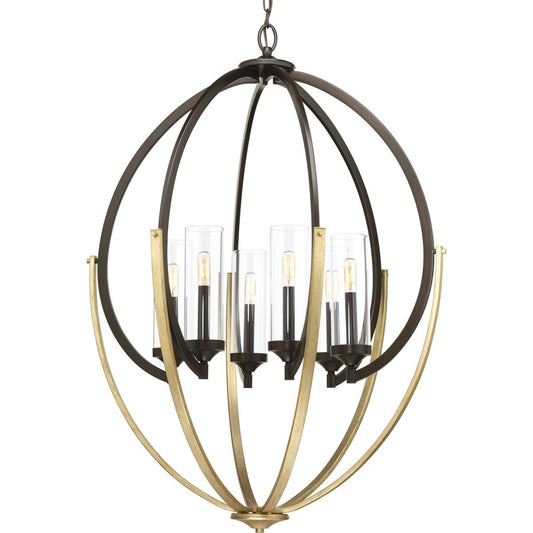 PROGRESS LIGHTING P400026-020 Antique Bronze Evoke Collection Six-Light Antique Bronze Clear Glass Luxe Chandelier Light