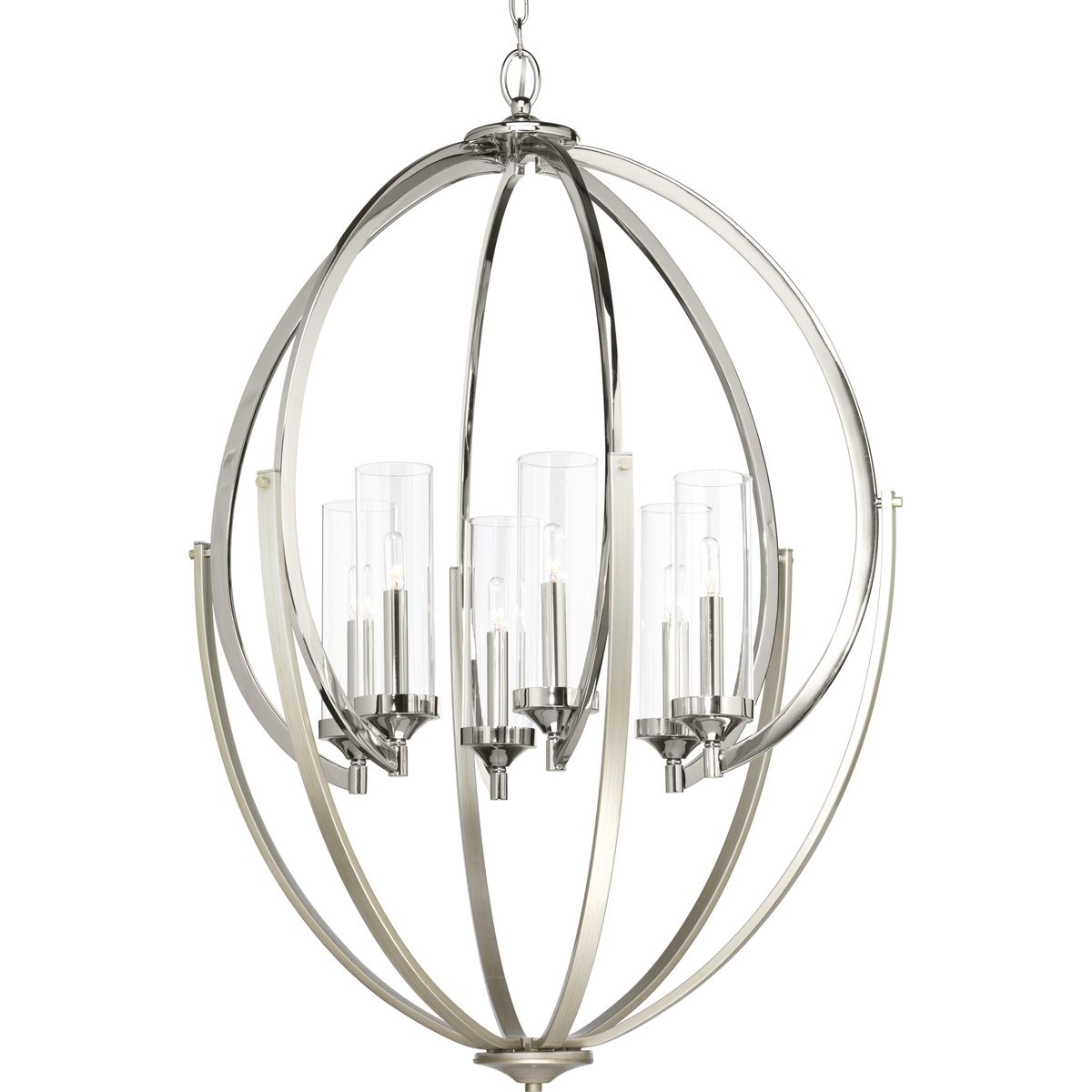 PROGRESS LIGHTING P400026-104 Polished Nickel Evoke Collection Six-Light Polished Nickel Clear Glass Luxe Chandelier Light