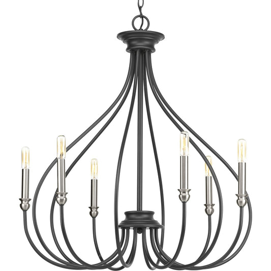 PROGRESS LIGHTING P400030-143 Graphite Whisp Collection Six-Light Graphite Farmhouse Chandelier Light