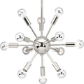 PROGRESS LIGHTING P400040-104 Polished Nickel Ion Collection Twelve-Light Polished Nickel Mid-Century Modern Chandelier Light
