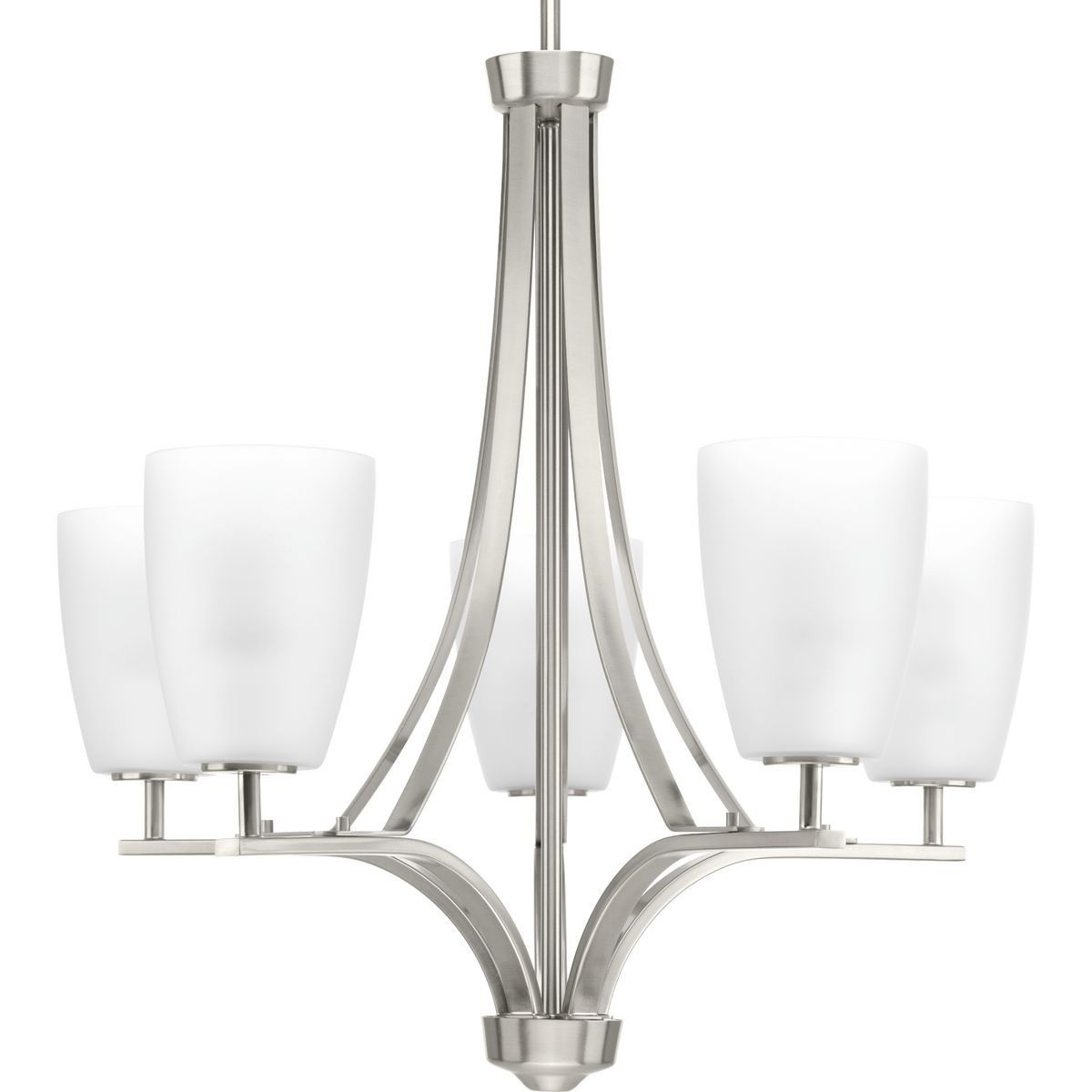 PROGRESS LIGHTING P400043-009 Brushed Nickel Leap Collection Five-Light Brushed Nickel Etched Opal Glass Modern Chandelier Light