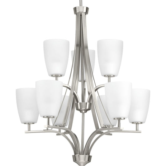 PROGRESS LIGHTING P400044-009 Brushed Nickel Leap Collection Nine-Light Chandelier
