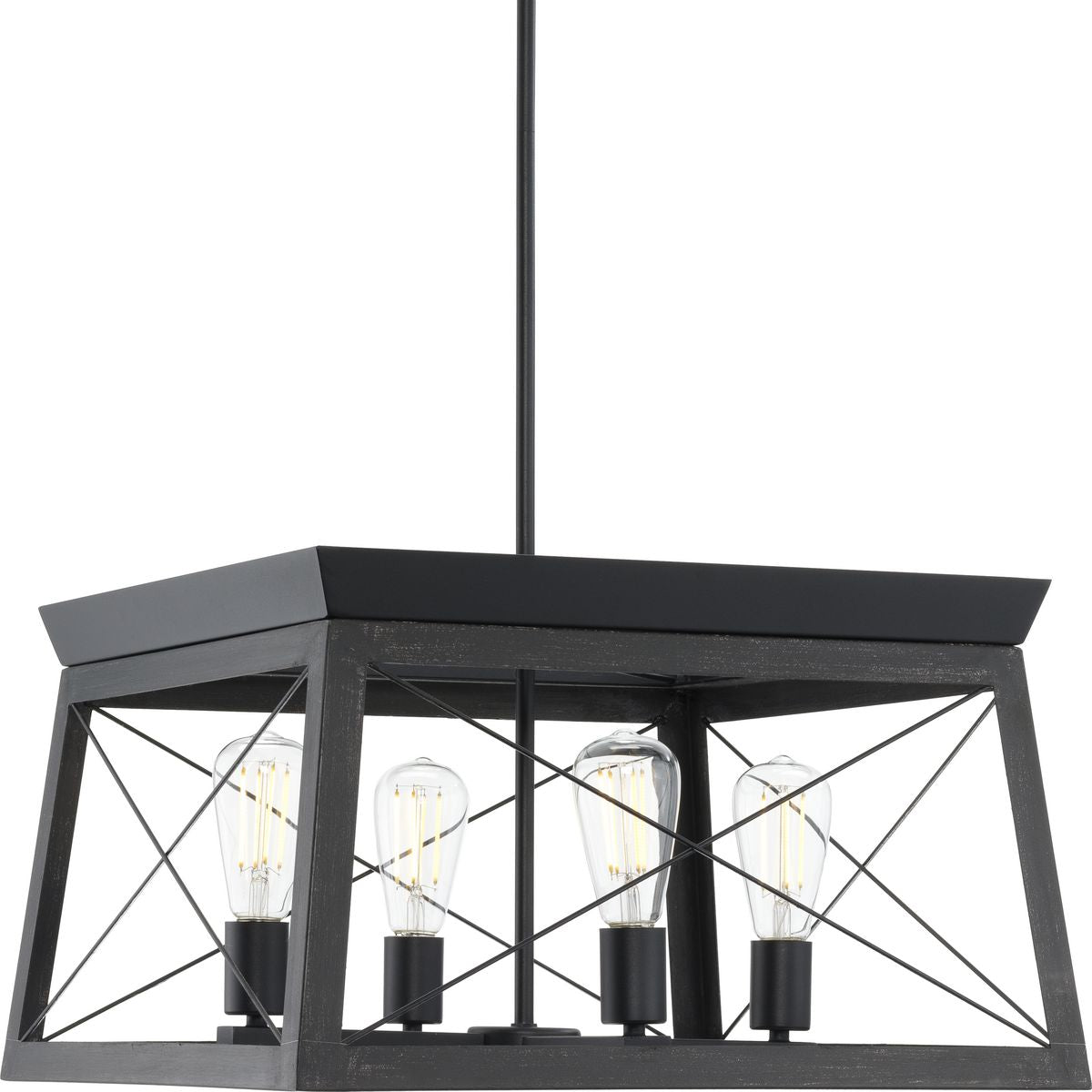 PROGRESS LIGHTING P400047-031 Textured Black Briarwood Collection Four-Light Cerused Black Oak/Black Farmhouse Chandelier Light