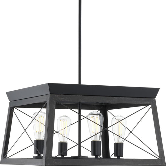 PROGRESS LIGHTING P400047-031 Textured Black Briarwood Collection Four-Light Cerused Black Oak/Black Farmhouse Chandelier Light
