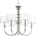 PROGRESS LIGHTING P400049-104 Polished Nickel Marche Collection Five-Light Polished Nickel Grey Mylar Shade Luxe Chandelier Light